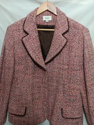 Chaqueta Blazer Neiman Marcus Mezcla Lana Tweed Mujer 16 CLÁSICO DINERO Rosa Antiguo   Foto 1 de 4