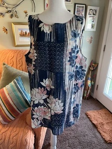Pure Jill Tank Top Shirt Damen XL Leinen blau Blumen Strand Boho leicht - Bild 1 von 11