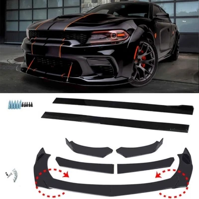 For Dodge Charger RT SRT SXT Side Skirt + Front Bumper Lip Splitter Spoiler Lip - Imagem 1 de 4