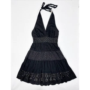 Vintage BCBGMAXAZRIA Y2K Fairy Grunge Halter Dress Size 2 Black Whimsygoth - Picture 1 of 7