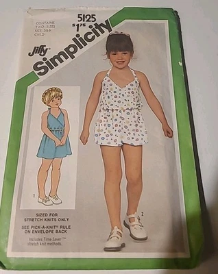 Sz  5/6 Girl  Simplicity Pattern #5125 Stretch Knit Romper Uncut Vintage  - Image 1 of 3