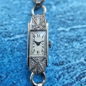 Vintage Platinium And Diamonds Cased Ladies Hand-Winding Watch - Picture 1 of 12
