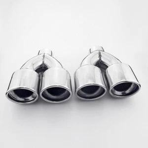 Pair QUAD Oval Out 2" Inlet Stainless Steel Exhaust Tips Resonated Slant Cut - Picture 1 of 9