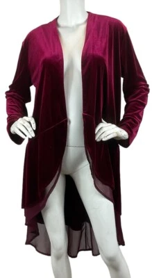 NEW R.Vivimos Burgundy Velvet & Chiffon Cardigan Swallowtail High Low Hem Sz L - Image 1 of 4