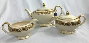 VTG 70s Sadler Mayfair Gold Leaf pattern Teapot, Creamer & Sugar set Box New - Picture 1 of 10