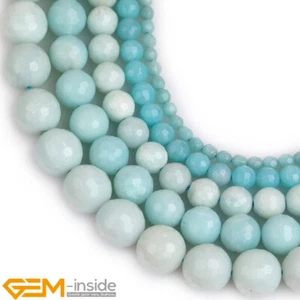 Faceted Natural Pure Amazonite Gemstone Round Loose Beads for Jewelry Making 15" - Picture 1 of 45