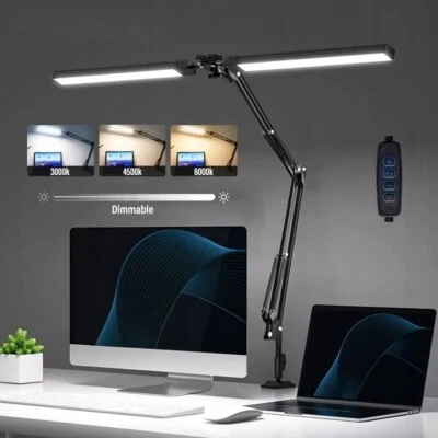 LED Schreibtischlampe Doppelkopf 24W Tischlampe dimmbar Leselampe Büroleuchte - Bild 1 von 4