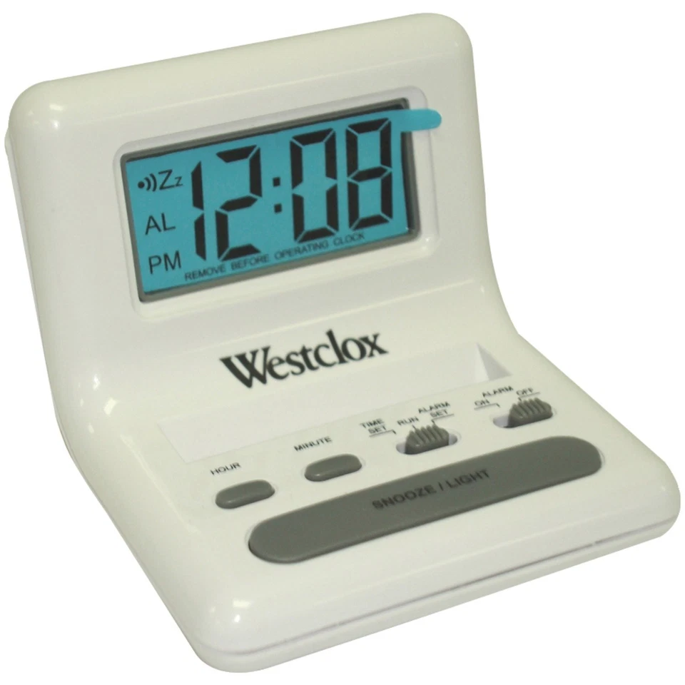 0 47539 Reloj despertador LCD blanco con luz bajo demanda 0,8 pulgadas 1 Foto 1 de 1