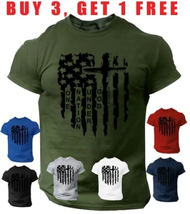 USA Distressed Flag T Shirt one nation under god Jesus cross Christian T-Shirt - Picture 1 of 12