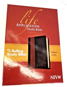 NIV Life Application Study Bible Personal Size LeatherLike Two Tone Brown/Tan - Picture 1 of 21