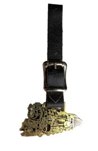 Vintage Brass Steam Locomotive Watch FOB w/Leather Strap - NICE! - Picture 1 of 3