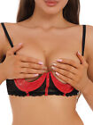 US Woman's Lace Push Up Underwire Shelf Bra 1/4 Demi Cup Hollow Out Unlined Bra 