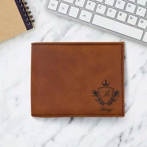 Men's Personalized Leatherette Wallet, Best Custom Bi-Fold Wallet For Men, RFID - Picture 1 of 3