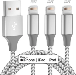 Iphone Charger 3Pack 10FT Apple Mfi Certified Long Lightning Cable Fast Charging - Picture 1 of 12
