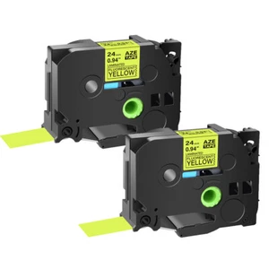 2× Ruban étiqueteuse Compatible avec Brother TZe-C51 Noir sur jaune fluo 1" - Zdjęcie 1 z 11
