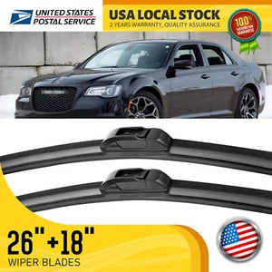26" & 18" U /J-HOOK Rubber Car Front Wiper Blades Windshield Windscreen set of 2 - Picture 1 of 13