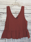 Forever 21 Tank Top Womens L Red Brown Rust Sleeveless V-Neck Ruffle Raw Edges