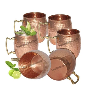 Pure Copper Hammered Moscow Mule Drinking Mug Ayurveda Benefits 500ML Set Of 6 - Picture 1 of 7