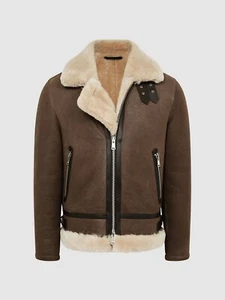 REISS Hardy Shearling Double Buckle Jacket in Brown - Size Large - Picture 1 of 6