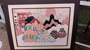 Sara Navajo Girl Indian Art Goldfarb Batik Original Acrylic over Litho 26"x 20" - Picture 1 of 12