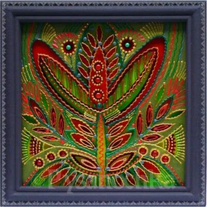 Ukrainian Folk traditional Painting on glass Hand made Framed Wall decor 14x14cm - Picture 1 of 5