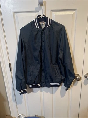 复古 Soffe 缎面轰炸机夹克深蓝色 XL 码 — 第 1/3 张图片