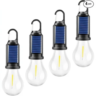 Lámpara LED solar para camping 4 piezas luz colgante exterior luces LED portátiles de noche Foto 1 de 4