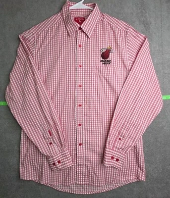 Camisa Antigua Miami Heat manga larga abotonada para hombre mediana blanca roja a cuadros Foto 1 de 4