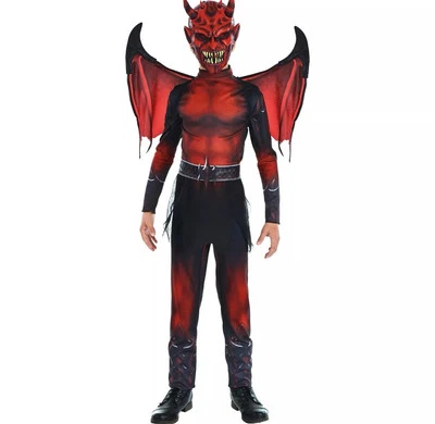 Diablo Monstruo Demonio Rojo Negro Traje Tú mismo Vestido Elegante Halloween Niño Disfraz Foto 1 de 3