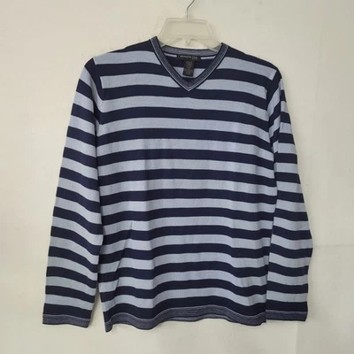 Kenneth Cole Нью-Йорк мужской средний синий темно-синий в полоску V шеи свитер шерсти акрил - Изображение 1 из 4