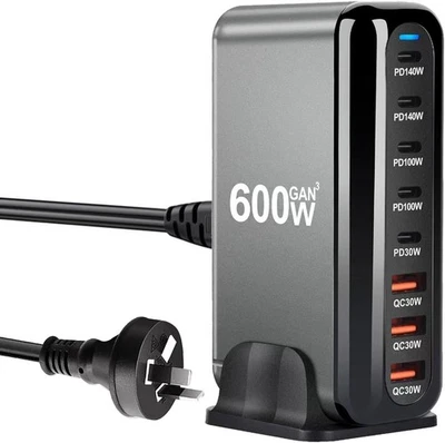 600W GaN USB Type C Multi Device 8-Port Super Fast Charging Station Charger Hub - image 1 of 4