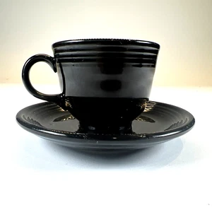 Fiesta Coffee Tea Cup and Saucer Black Homer Laughlin - Picture 1 of 7