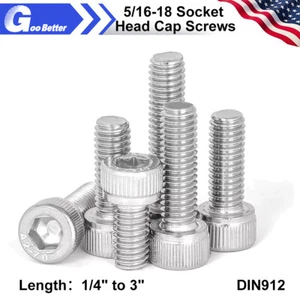 Tornillos de cabeza de zócalo 5/16-18 Allen hexagonal pernos de acero inoxidable de 1/2" a 3" - Imagen 1 de 10