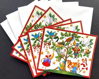 SET OF 5 Caspari Christmas Cards SMALL Partridge Pear Tree 12 Days of Christmas - Image 1 of 4