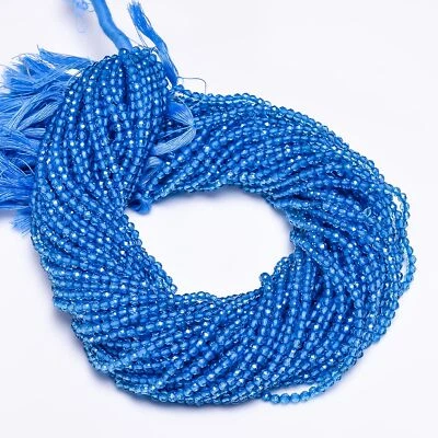 Cuentas facetadas redondas de piedras preciosas de cuarzo topacio azul suizo 3x3 mm hilo 13" EB-326 Foto 1 de 2