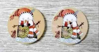 snowman whimsical christmas wood buttons sewing 2 holes 1 inch 2pc set - Image 1 of 2