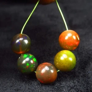 6.67 Ct Natural Black Opal Round Ball Drilled Multi Fire Beads, Ethiopian-A2010 - Picture 1 of 2