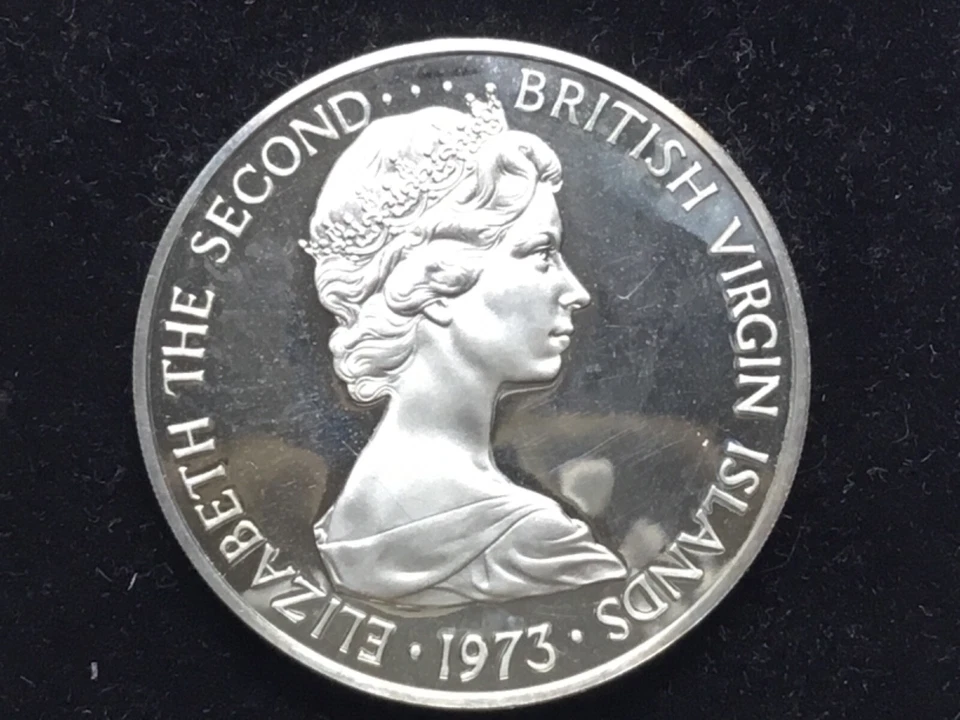 Moeda de prata 1973 Ilhas Virgens Britânicas à prova de pássaro rainha Elizabeth II - Imagem 1 de 2