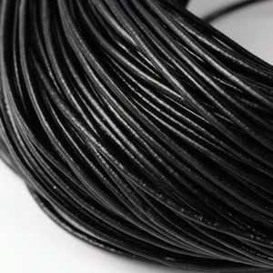 1 Meter x GENUINE Round Cowhide LEATHER String Jewelry CORD 2MM Black Natural - Picture 1 of 2