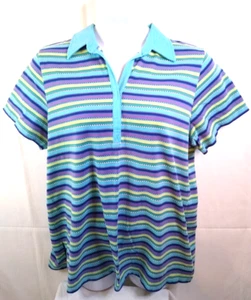 AVENUE Women's 18/20 Plus Multicolor Stripe Top Short Sleeve Collar Top - Picture 1 of 9