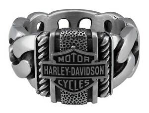 Harley-Davidson Men's Bar & Shield Curb Link Stainless Steel Metal Ring, Silver