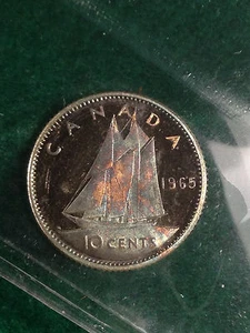 1965 MONSTER TONER SILVER DIME 10 CENTS CANADA PL 66 CAMEO ICCS! - Bild 1 von 4