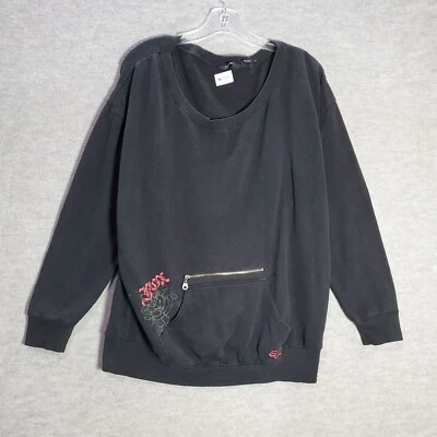 Fox Women Sweatshirt Large Black Logo Oversized Pockets Zipper Long Sleeve - Image 1 of 4