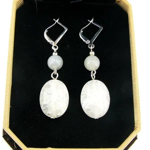 OPERHAUS Mondstein & Bergkristall Ohrringe Ohrhänger earrings Klappbrisuren A005 - Bild 1 von 2