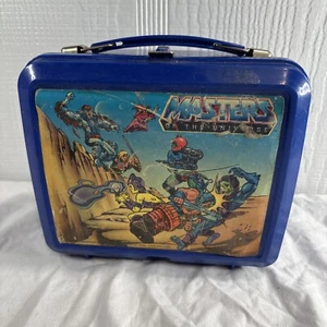 Vintage 1983 Aladdin  MOTU Masters Of The Universe Blue Plastic Lunchbox He Man - Picture 1 of 7