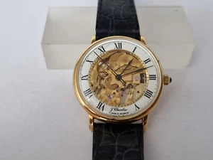 J.Chevalier Esqueleto Mecánico-Números Romanos-Enchapado en Oro-Hecho en Suiza-Unisex. - Imagen 1 de 8