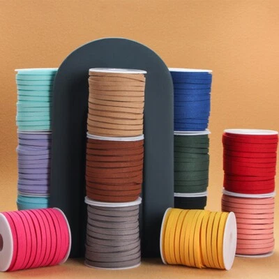 25yds Faux Suede String Cord 5mm Flat Strap Ribbon for Wrapping Flower Decor DIY - Image 1 of 4