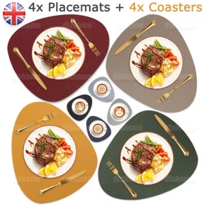 Set of 4 PU Leather Placemats & 4 Coaster Double Side Table Place Mat Waterproof - Picture 1 of 46