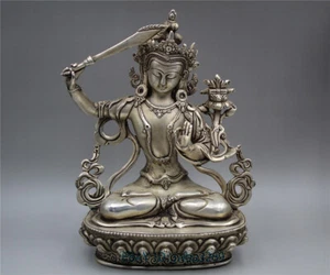 China Tibet silver Handwork Buddhism Manjushri Bodhisattva Buddha statue 20418 - Picture 1 of 7