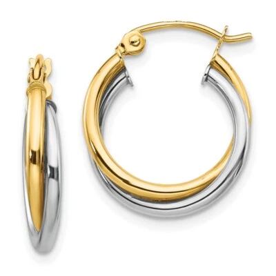 19mm 10k Yellow & White Gold Twist Hoop Earrings - Image 1 of 4